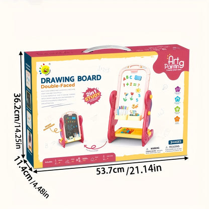 Youngsters' 3-in-1 Magnetic Drawing Board Set - Adjustable Height, Double-Sided White & Blackboard with Alphabet, Numbers, Markers & Chalk - Creative Educational Art Easel for Early Learning