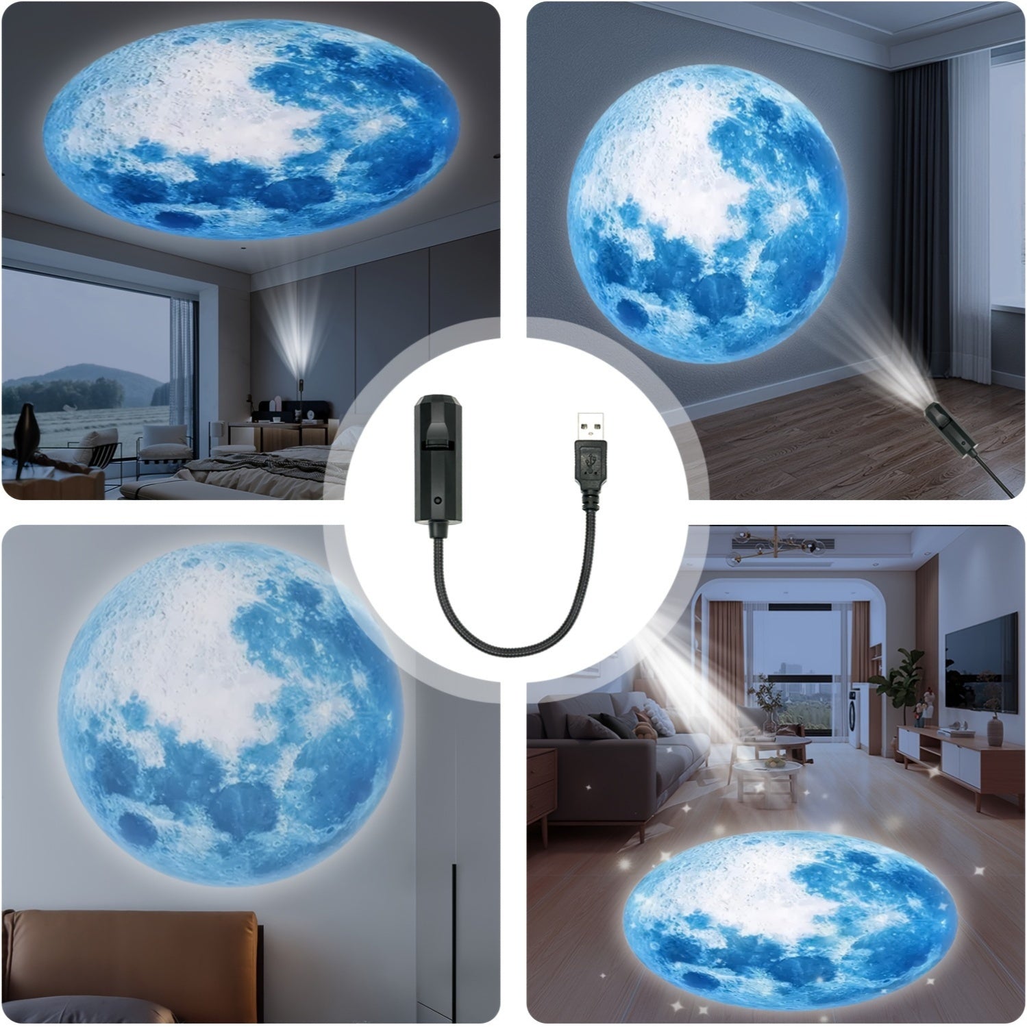 Blue Moon Projector, 360° Rotatable Adjustable LED Light, Moon Atmosphere Projection Lamp, USB Night Light for Home Bedside Table, Bedroom Living Room, Gift, Room Decor, Photo Background, Wall Ceiling Decoration