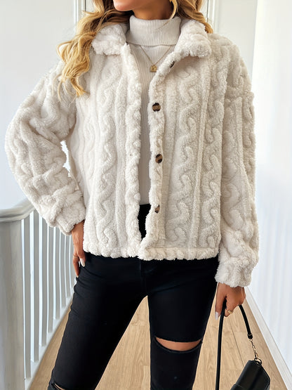 Abrigo elegante de piel sintética de manga larga para mujer, tejido de punto 100 % poliéster, color liso, abrigo de invierno para adulto.