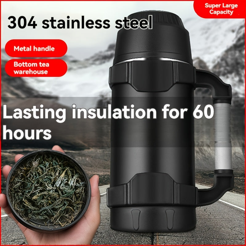NRMEI Stainless Steel Travel Canteen – Large Capacity Portable Outdoor Vacuum Insulated Bottle with Tea Compartment, 60-Hour Heat Retention, 14+ Age Group Compatible, Dual 201 &amp; 304 Stainless Steel Construction