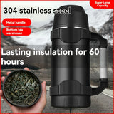 NRMEI Stainless Steel Travel Canteen – Large Capacity Portable Outdoor Vacuum Insulated Bottle with Tea Compartment, 60-Hour Heat Retention, 14+ Age Group Compatible, Dual 201 &amp; 304 Stainless Steel Construction