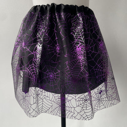 Halloween Costume Tutu Skirt, Spider Web Pattern Mesh Skirt With Lining Fabric For Holiday Gatherings, Dance Performances, And Costumes