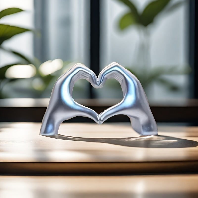 Resin Love Heart Hand Sculpture Decorative Statue – Handcrafted Artisan Design, Durable Tabletop Decor for Office, Living Room, Dining Area – Versatile Celebration Gift, No Power Required – 1 Piece