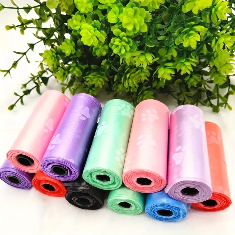 150/300/600pcs Colorful Cartoon Paw Print Dog Poop Bags, Leak-proof Pet Waste Bags Mixed Color Pack