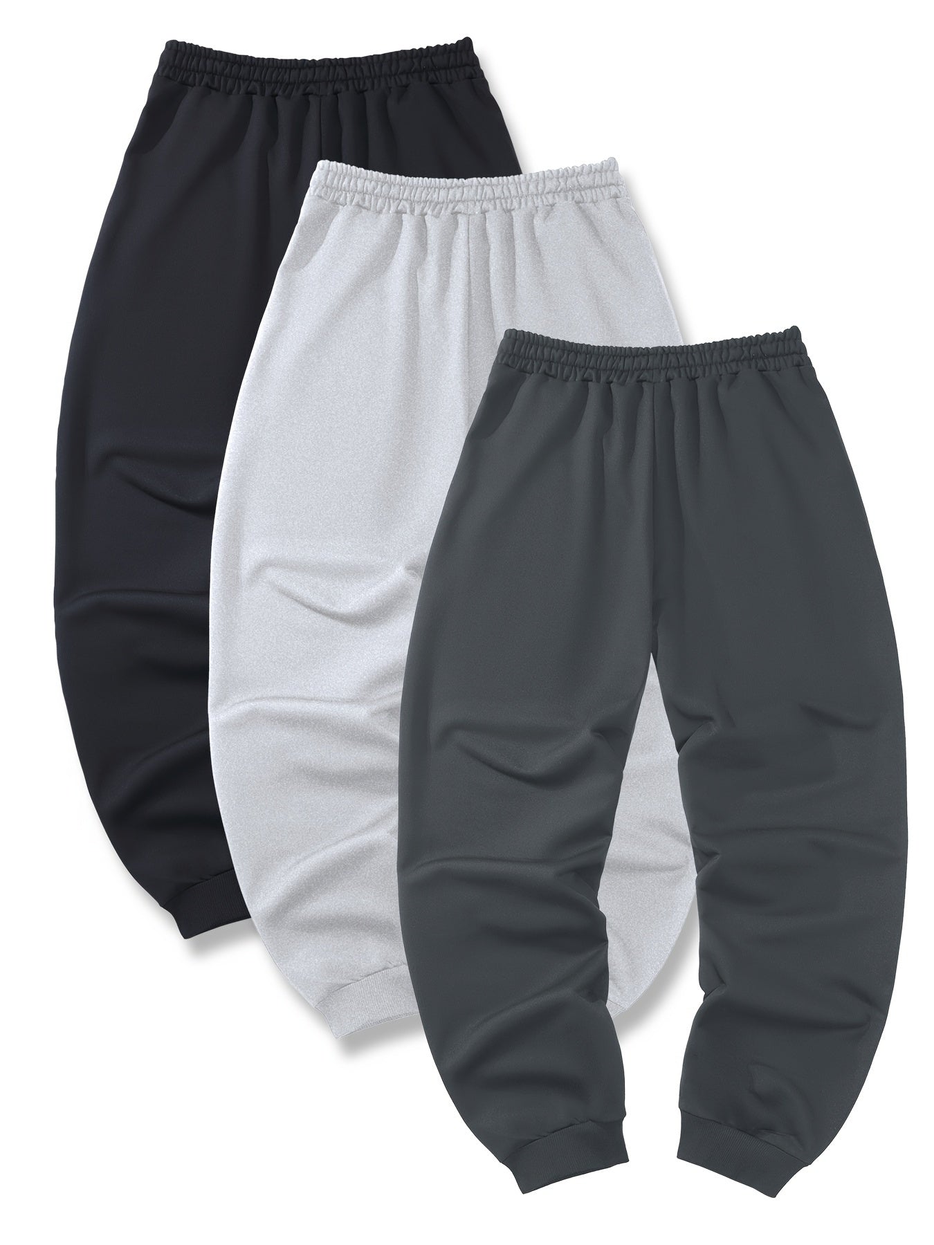 3pcs Solid Color Men's Regular Fit Jogger Sweatpants With Drawstring And Pockets, Chic And Trendy Trousers For Spring And Autumn Outdoors And Sports Wear