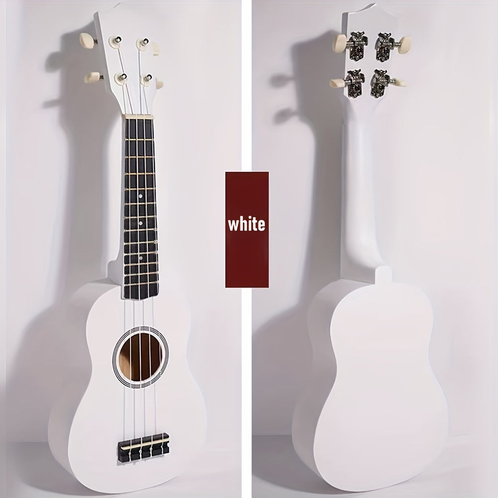 53.34 cm Beginner's Ukulele Set, White 4-String Early Education Guitar, Includes Case, Tuner, Strap, Nylon Strings, Picks, Laminated Back & Neck, Traditional String Instrument