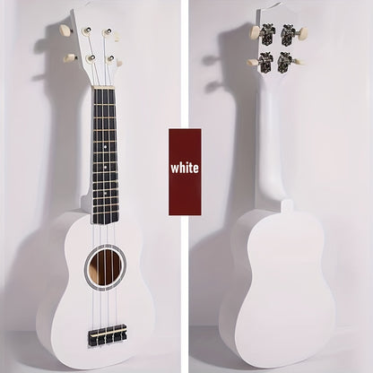 53.34 cm Beginner's Ukulele Set, White 4-String Early Education Guitar, Includes Case, Tuner, Strap, Nylon Strings, Picks, Laminated Back & Neck, Traditional String Instrument