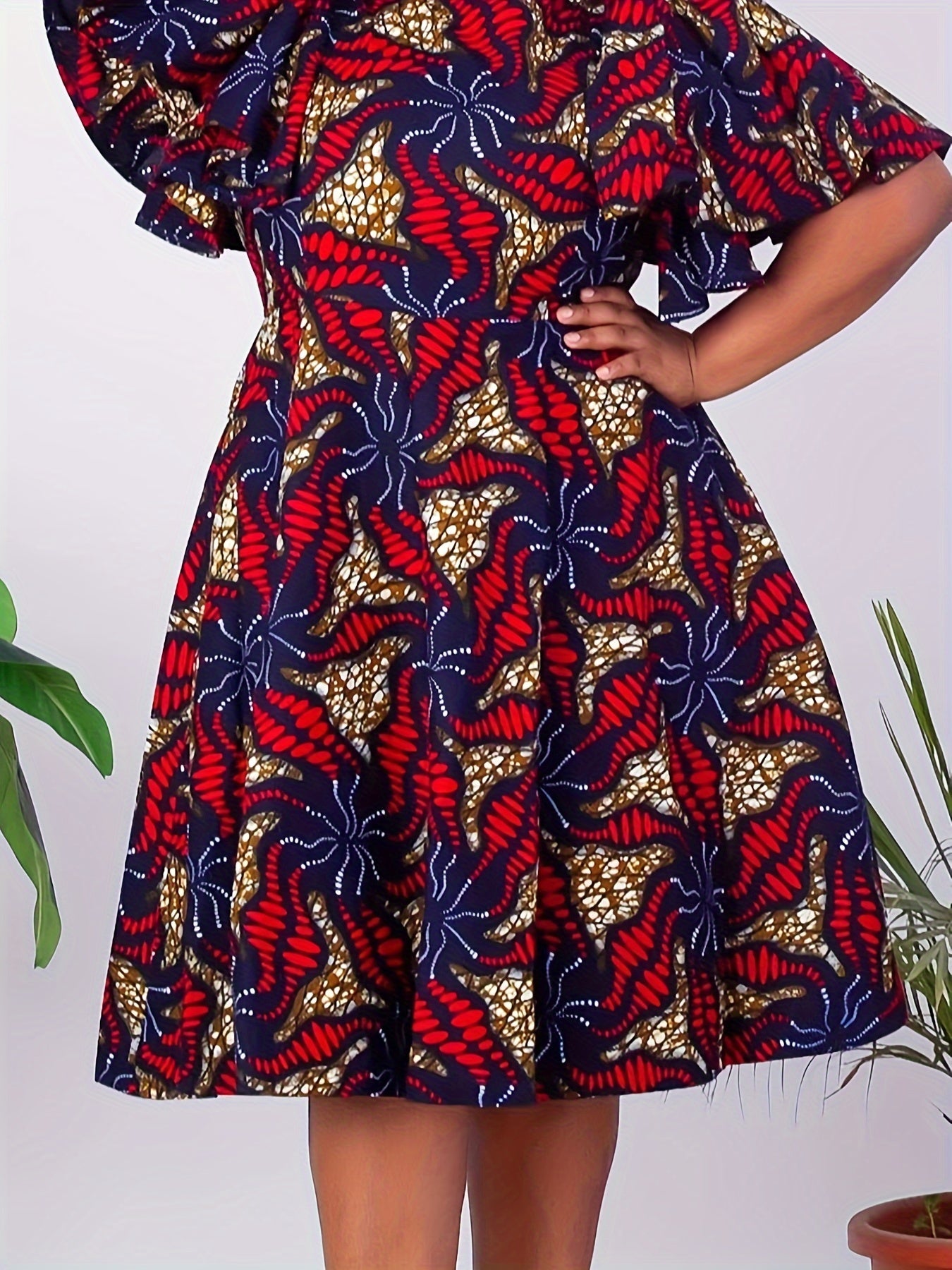 Women's Plus Size Floral Print Dress - Casual Crew Neck, Short Sleeve with Ruffle Hem, Machine Washable - Perfect for Spring & Fall, Plus Size Casual Dress