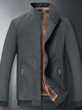 Chaqueta de color liso con cuello alto y forro polar para hombre, abrigo cálido de manga larga con cremallera, cárdigan cómodo y moderno a prueba de frío para otoño e invierno, ideal como regalo.