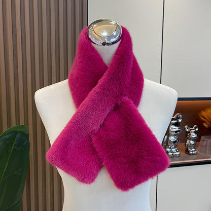 Women'S Luxurious Faux Fur Hat and Scarf Set, Winter Warmth Thickened Polyester Fox Fur Cap with Earmuffs, Elegant Festive Gift, Knitted No-Brim Hat, Non-Stretch, Hand Wash Only