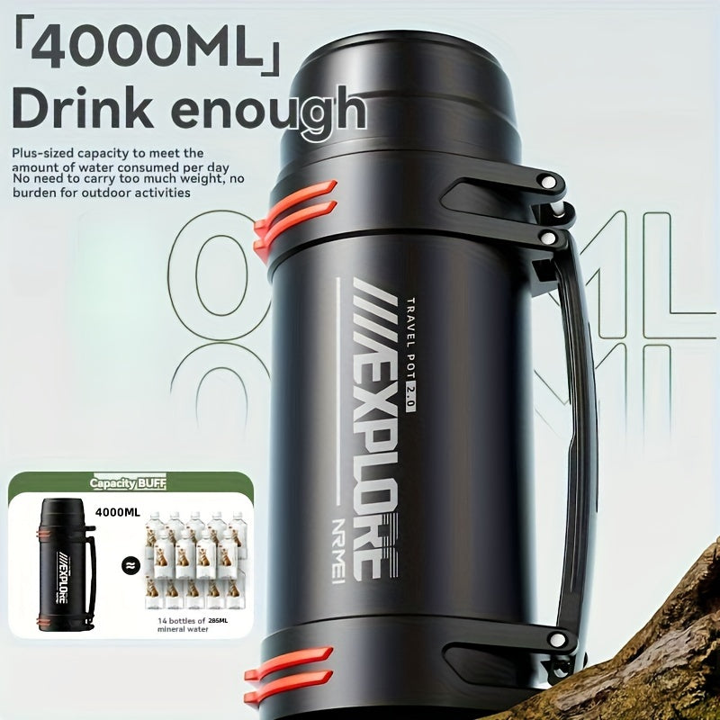 NRMEI Large Stainless Steel Insulated Water Bottle - 1L/2L/3L Capacity, Portable & Durable for Outdoor Activities, Travel, and Construction Sites