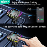 Cargador de coche con transmisor FM inalámbrico SIMR, doble USB y tipo C, carga rápida de 3,1 A, reproductor de MP3, manos libres, receptor de audio con luz ambiental, conector USB tipo C, acabado mate, adaptador hembra a macho.