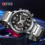 Reloj de moda popular OFNS para hombre, cronógrafo, resistente al agua hasta 50 metros, con calendario y luz nocturna, regalo para las fiestas.