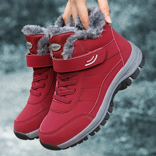 Botas de nieve de invierno para mujer, zapatillas altas cálidas antideslizantes con forro de felpa, zapatos informales para senderismo al aire libre