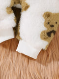 Baby's Bear Embroidery Warm Hooded Casual Long Sleeve Romper, Toddler &amp; Infant Boy's Bodysuit For Fall Winter Outdoor Wear
