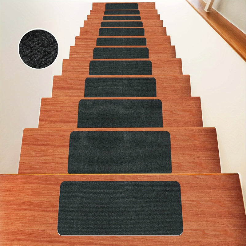 15pcs Reusable Self-Adhesive Hardwood Step Carpet Stair Treads, Indoor Activity Pet Non-Slip Safety