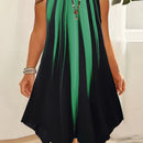 Plus Size Ombre Print Cami Dress, Vacation Style Asymmetrical Hem Sleeveless Crew Neck Dual Strap Dress For Spring & Summer, Women's Plus Size Clothing