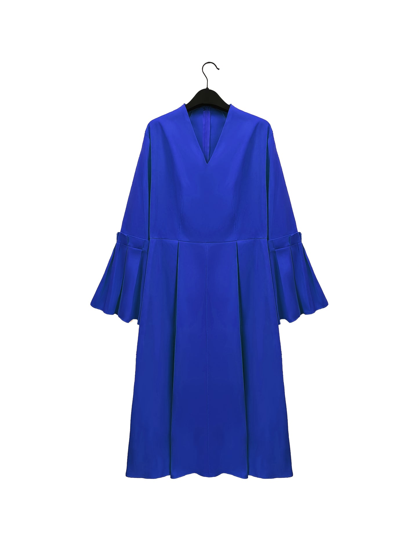 Plus Size Solid Color Dress, Elegant Flare Sleeve V Neck Dress For Spring & Fall, Women's Plus Size Clothing