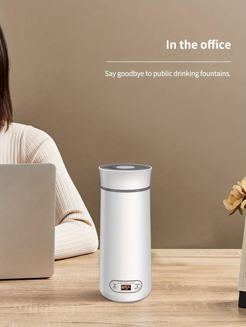 EU Plug Travel Electric Kettle, 350Ml Portable Small Tea Coffee Kettle Water Boiler, Personal Water Heater, with Temperature Control & LED Display, 300W, 304 Stainless Steel, Mini Heated Water Cup for Coffee, Tea, Milk, Soup,