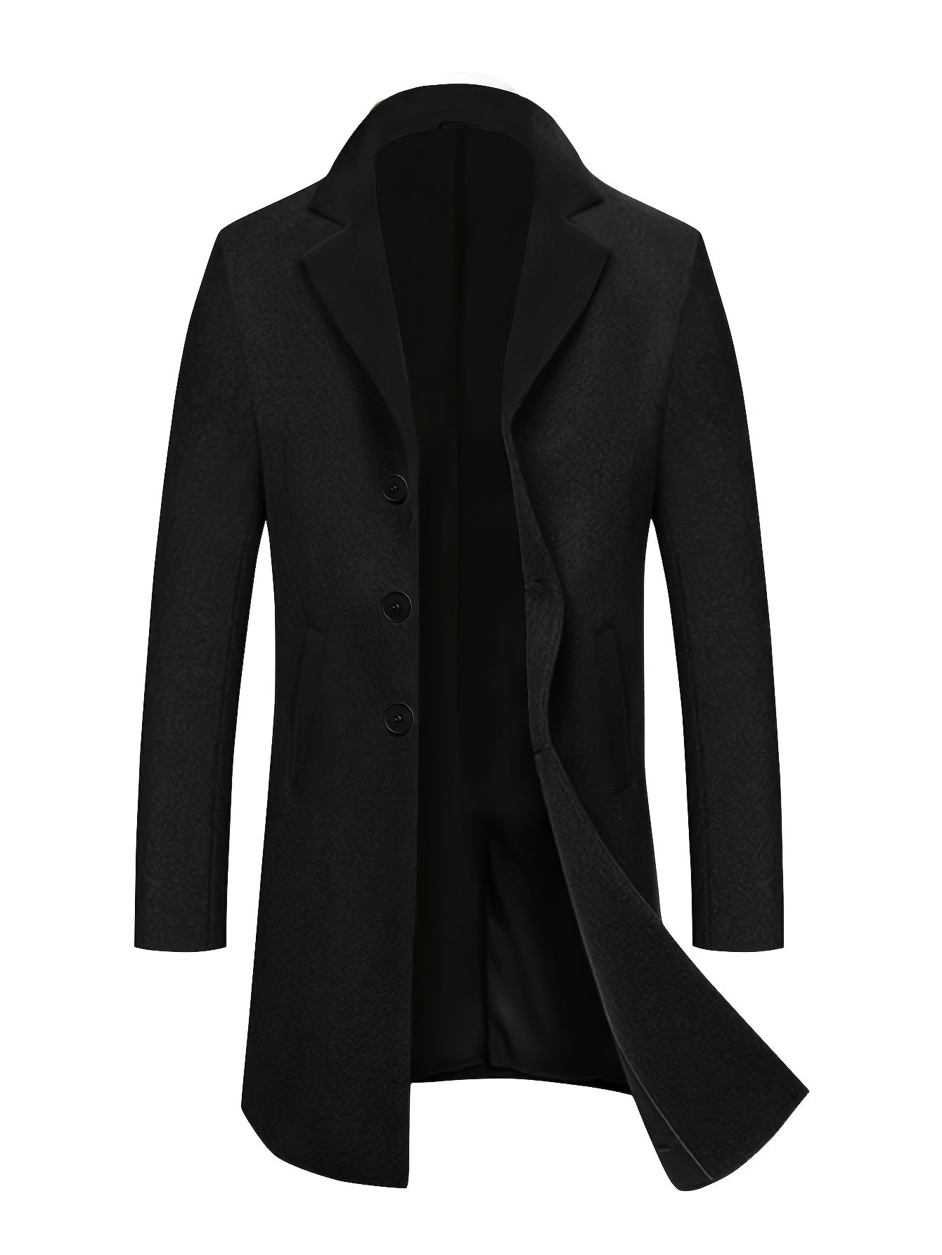 Men'S Classic Single-Breasted Trench Coat, Polyester 100% Solid Color, Casual Lapel Collar, Regular Fit, Non-Stretch Woven Fabric, Business Casual Fall/Winter Outerwear