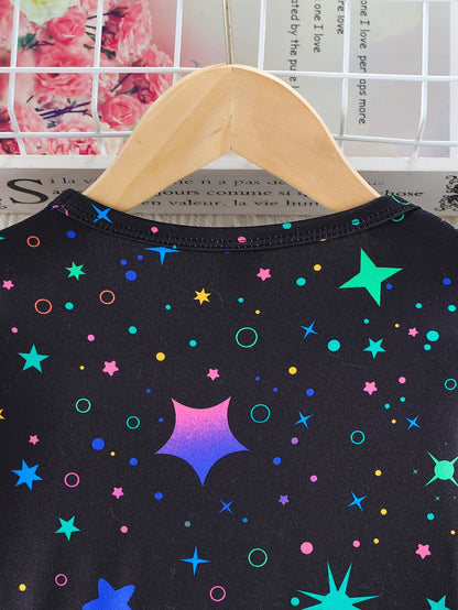 Little Girl 2pcs Set with Unicorn Long Sleeve Top and Star-printed Pants Set for Autumn and Winter, Casual and Cute Style, Home Wear Set