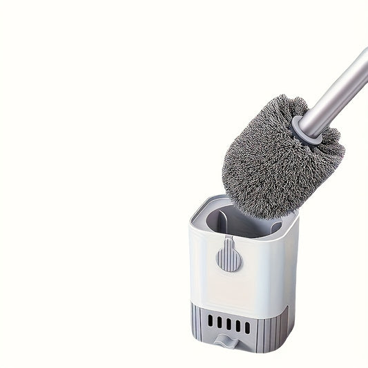 A wall mounted toilet brush set with a long handle - soft silicone bristles, no dead corners, equipped with a paper towel rack, manual non electric, space saving design