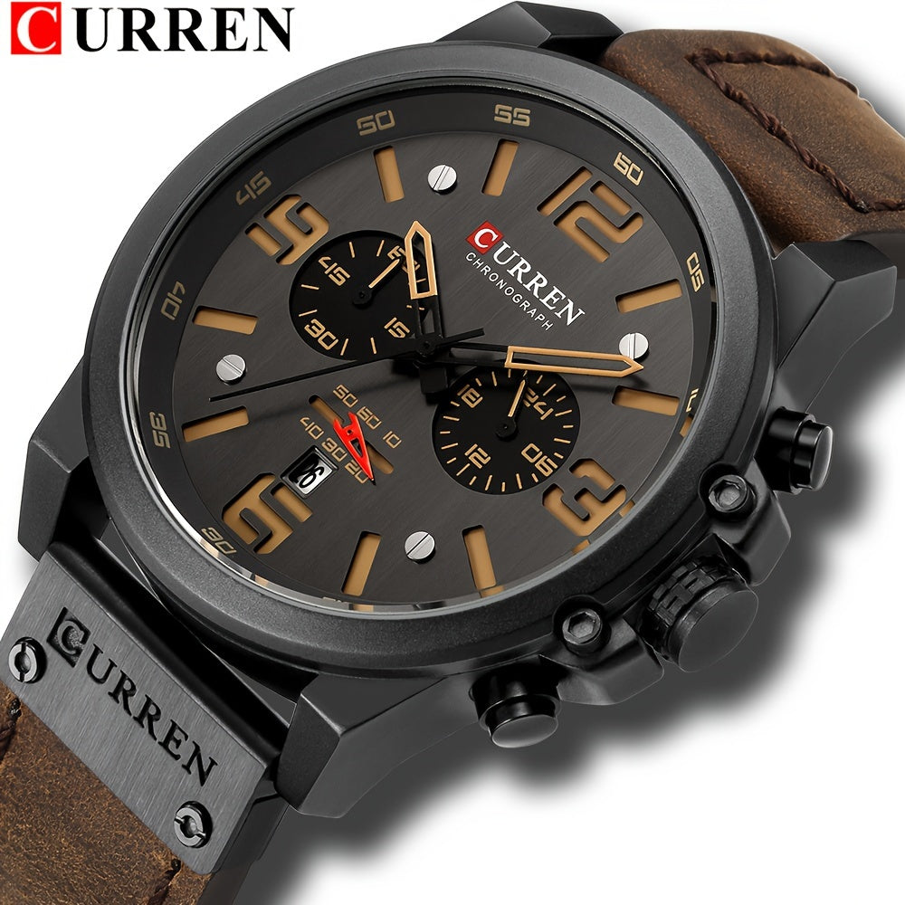 Reloj CURREN Cronógrafo para hombre, reloj de cuarzo clásico retro, reloj analógico con calendario, reloj de pulsera de cuero sintético con fecha.
