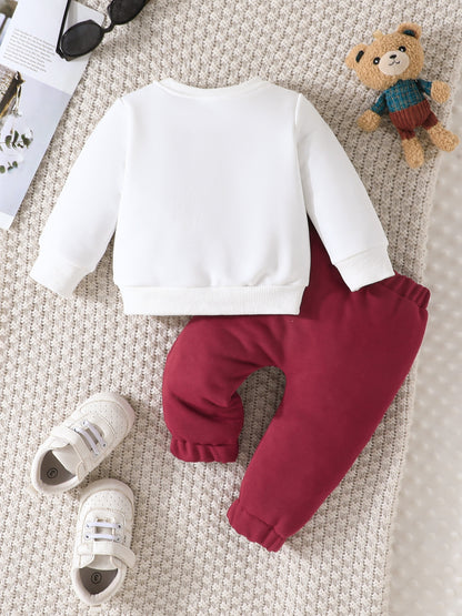 Infant Baby Spring & Autumn Cute Little Bear Print Sweatshirt Set, Long Sleeve Round Neck Top + Trouser Outdoor Clothes Set