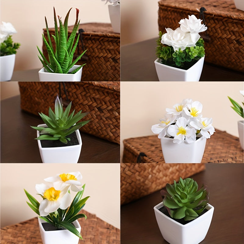 1SET-6pcs Simulation Plant Pot Set, Suitable for Home, Table Center Decoration, Office Desktop Decoration, Real Touch, Artificial Mini Succulent Pot