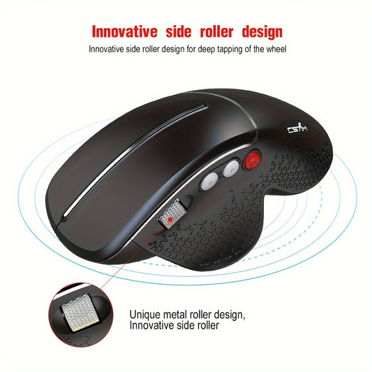 Ratón ergonómico HXSJ con rodillo lateral de metal, 2,4 G, optoelectrónico, vertical, apto para juegos en casa y oficina. Batería no incluida.