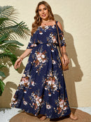 Plus Size Bohemian Off-Shoulder Boat Neck Dress - Floral Print Long Sleeveless Maxi Dress with Pockets, X-Line Silhouette for Women, Spring/Summer Casual Vacation & Beach Outfits, Beach Dresses, Summer Outfit, Durable Constru