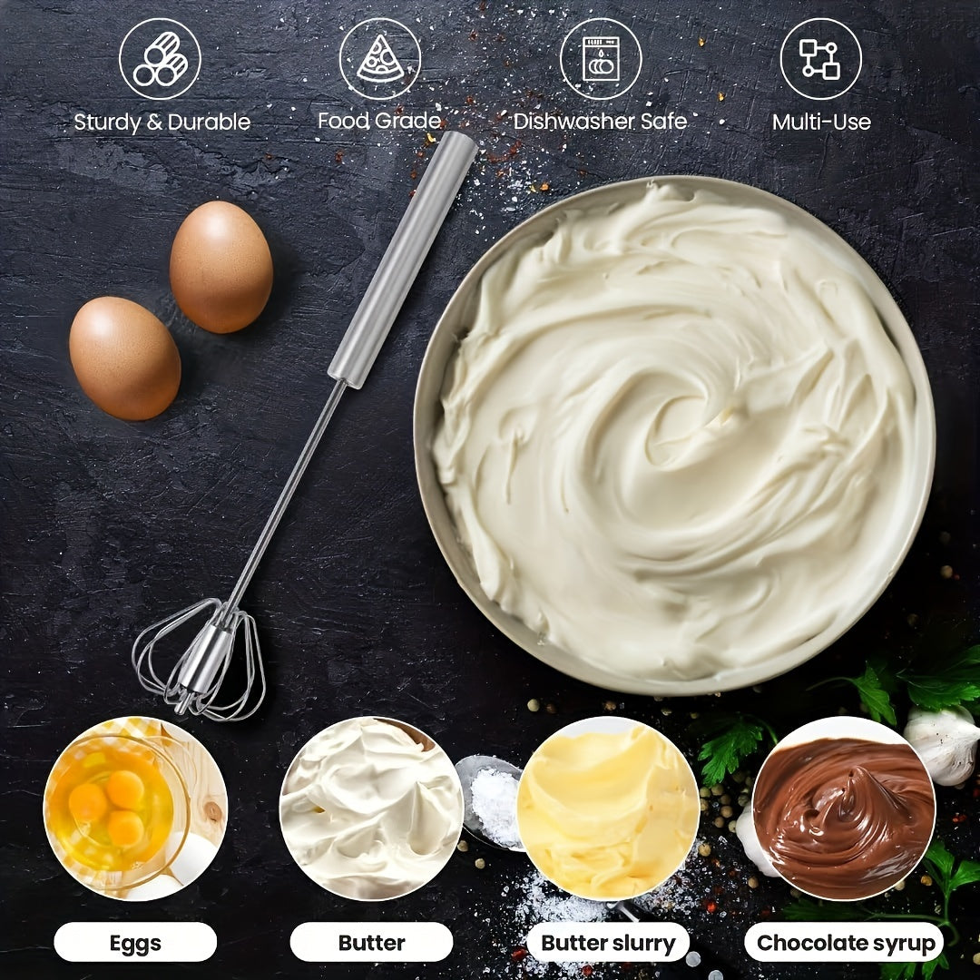 Stainless Steel Multi-Use Whisk & Milk Frother - Hand Push Blender For Baking, Eggs & Cream - Essential Kitchen Gadget