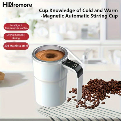 HKromore 1pc Intelligent Temperature Measurement, Magnetic Automatic Stirring Cup, Electric Portable Coffee Cup, Milkshake Cup, Anti Settling Design, Intelligent Temperature Measurement, Electromagnetic Capsule, 304 Stainless