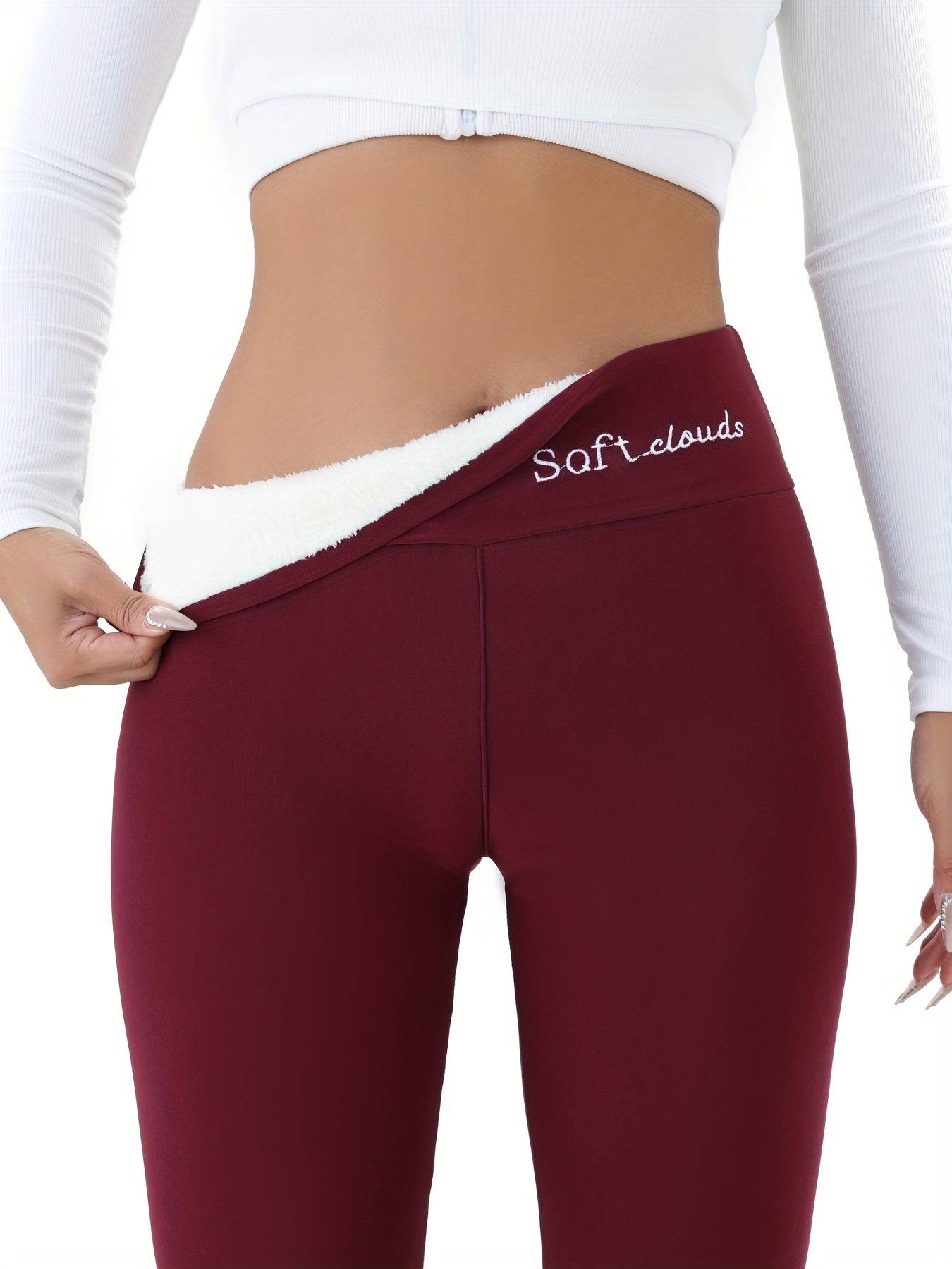Women's Elegant Embroidered Fleece-Lined Leggings - Soft, Stretchy, Warm Fall & Winter Black Pants with Flame Detail, Plus Size Pants