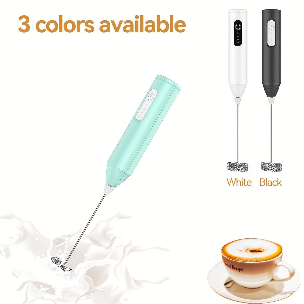 USB Rechargeable Electric Milk Frother with Stainless Steel Whisk - 3 Adjustable Foam Levels, Handheld Design for Coffee, Latte, Cappuccino, Hot Chocolate, Matcha, Egg - Available in White, Black, Teal, Frothy Drink Maker|One