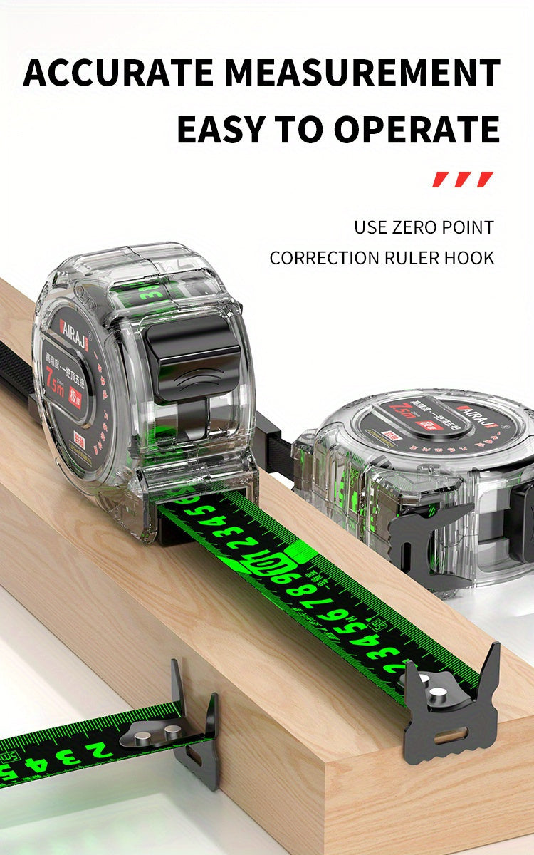 High-Precision Self-Locking Fluorescent Steel Tape Measure Set - 5.0meter & 7.0meter, Durable, Anti-Drop Design with Protective Case, Ideal for Home Use