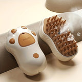Cepillo de vapor para gatos, herramienta eléctrica 3 en 1 para el cuidado de mascotas, cepillo de vapor portátil de silicona autolimpiante para gatos y perros, masaje reconfortante y depilación, cuidado del cabello, diseño de pata.