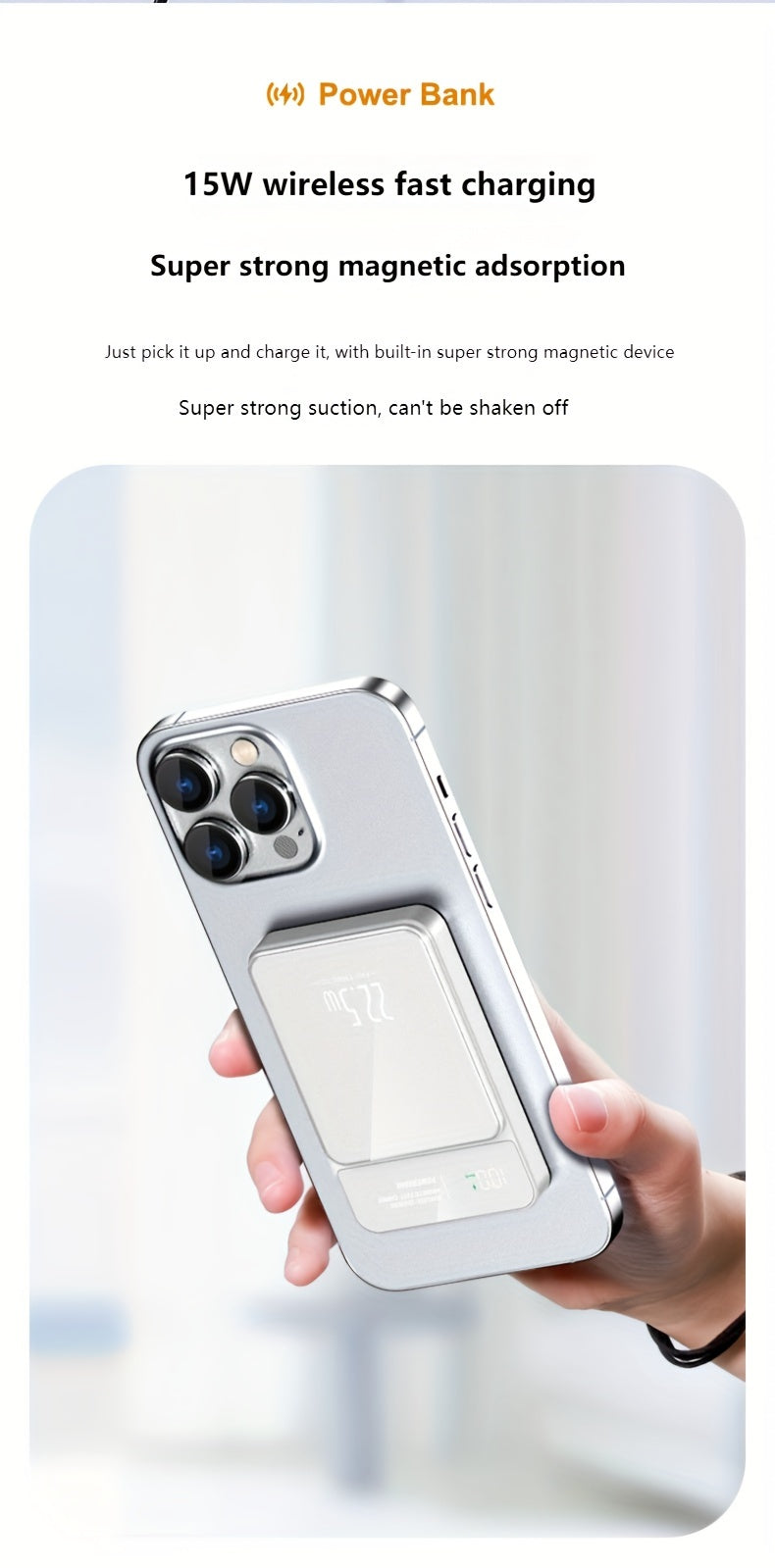 5000/10000 mAh Real Capacity, No Fake Label, Digital Display, Magnetic Suction, Fast Charging Power Bank, 15W Magnetic Suction/22.5W Fast Charging