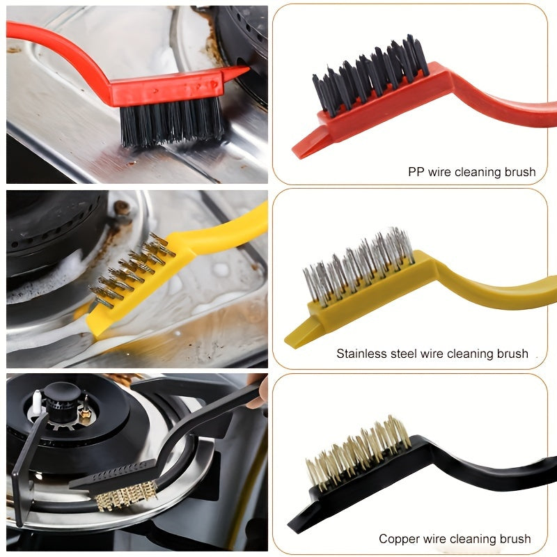 8pcs Multi-Function Cleaning Brush Set - Durable Stainless Steel & Plastic Tools for Kitchen, Bathroom, and Outdoor Use - Includes Stove, Range Hood, Refrigerator Gap, Cup, and Lobster Brushes
