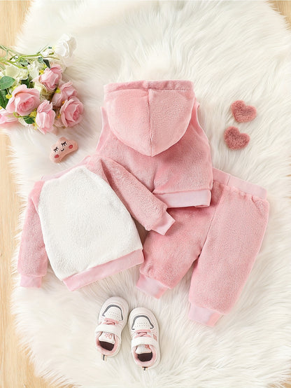 Adorable Ladybug Embroidered Flannel Hoodie &amp; Long Sleeve Top Set for Youngsters Girls - Cozy Fall/Winter Outfit, Machine Washable, Perfect for Outdoor