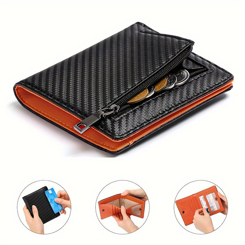 Cartera negra elegante GEOGELASSIE para hombre: compacta, con cremallera, tarjetero, monedero y compartimento para billetes.
