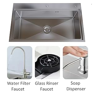 MEJE 80 x 46 Cm Drop-in 11 Gauge Stainless Steel Workstation Kitchen Sink ,Large Single Bowl,  Color Black，Grey