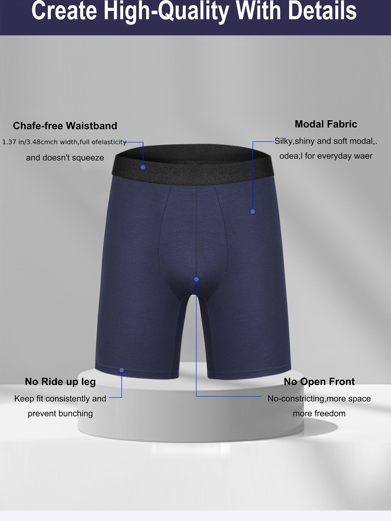 3pcs Men's Modal Long Boxer Briefs - Stretchy, Breathable &amp; Comfort Fit Underwear, Machine Washable