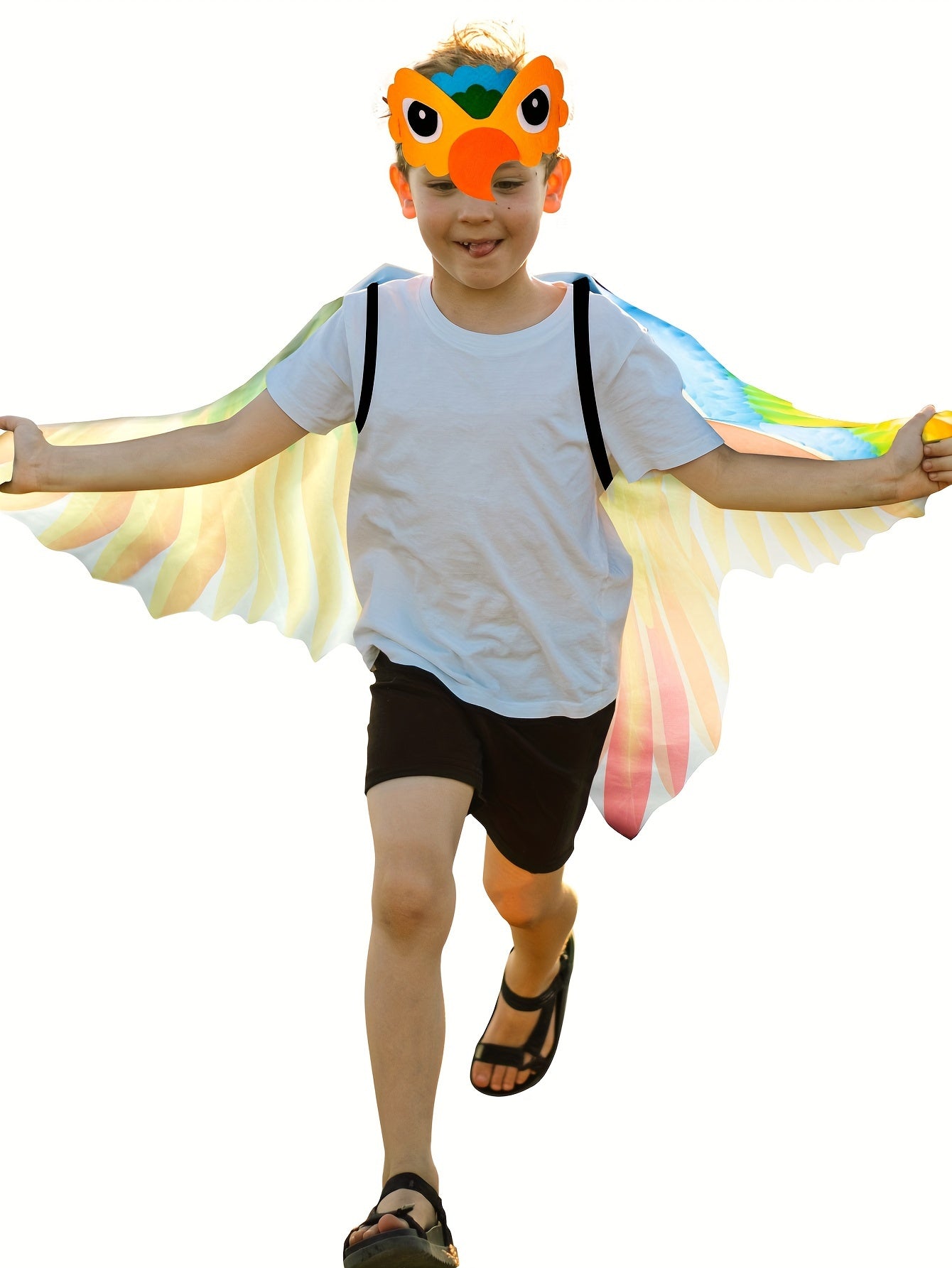 2pcs Boy's Bird Wings Cape Imitation Parrot-Wings Clothes + Mask Suit, Perfect For Birthday, Halloween And Carnival Party Playing &amp; Performance