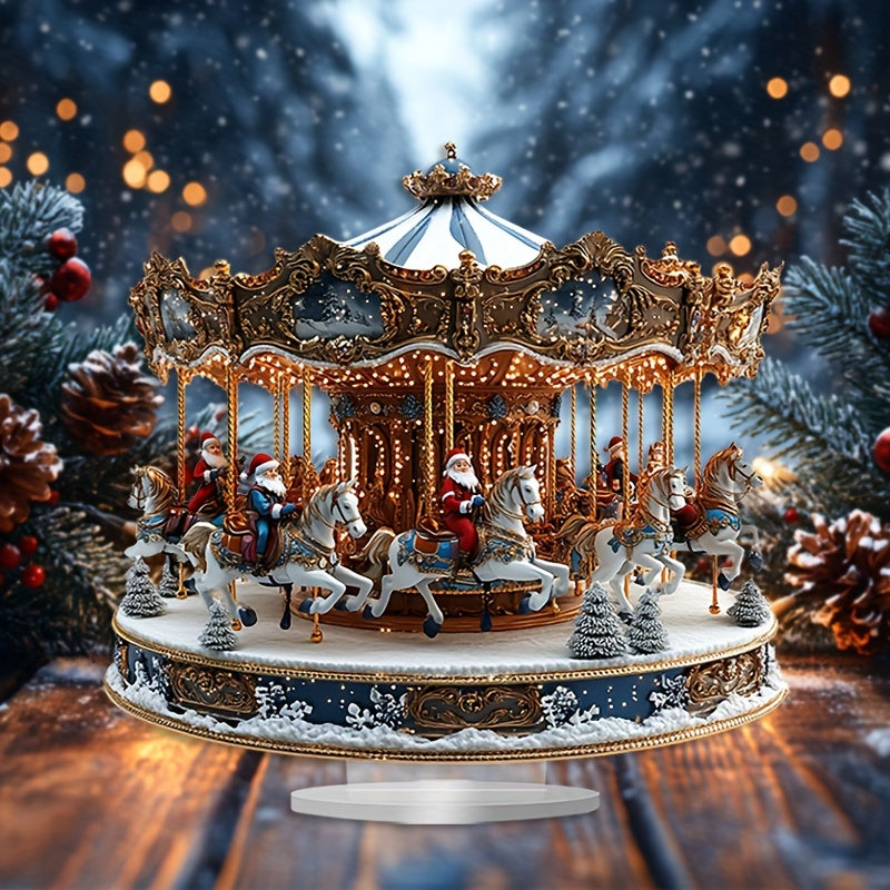 Boho Style Acrylic Carousel Music Box with Santa Claus Theme – Tabletop Decorative Sign & Plaque, Multipurpose Santa Rotating Merry-Go-Round, Ideal for Home & Office Display, Perfect Christmas Gift – 1 Piece