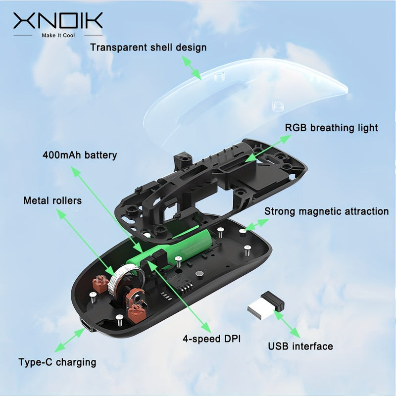 Ratón inalámbrico recargable ambidiestro XNOIK - Óptico, batería de 400 mAh, conectividad inalámbrica y de 2,4 G, clic silencioso, compatible con múltiples dispositivos (Macbook Pro, portátil, PC) - Temática de deportes electrónicos y tecnología
