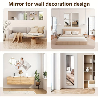4pcs Set, 1mm Thick Square Acrylic Mirror Wall Decals - Shatterproof & Removable, Perfect for Bedroom, Living Room, Office, Kitchen, Bathroom, and Entryway Decor, Full-Length Dressing Mirror Stickers, 7.9x7.9 Inches