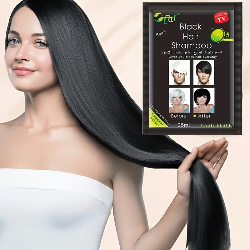 10pcs Unisex-Adult Magic Black Hair Dye, 25ml Each, Semi-Permanent, Plant-Based Squalane, Normal Hair Type, Lotion Form, Rich Black Shade, Easy Application