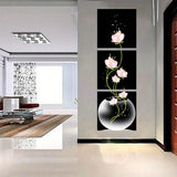 3 lienzos cuadrados con flores rosas, arte de pared para sala de estar, entrada, decoración del hogar, sin marco.