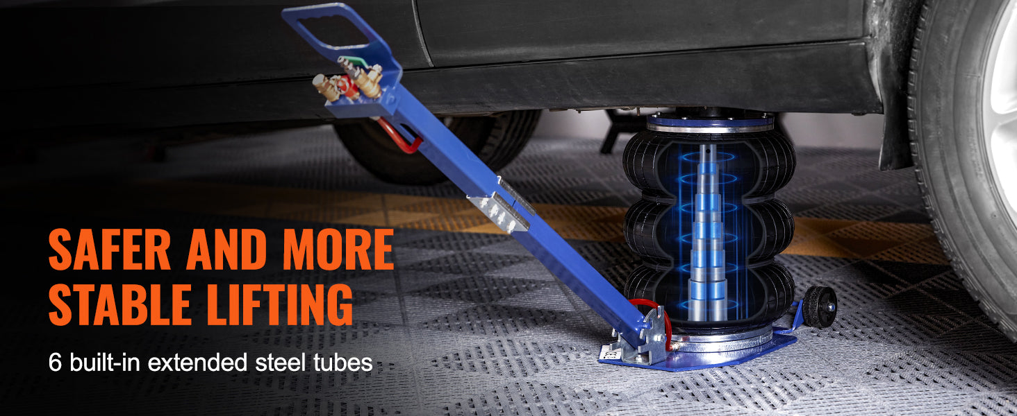 SucceBuy Air Jack 3 Ton Triple Bag Air Jack w/ Six Steel Pipes Pneumatic Jack w/ Adjustable Long Handles for Car Garage Repair